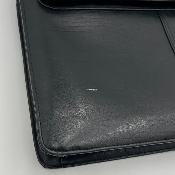 Men's Black Leather Briefcase Softshell Multi Compartment Zipper Professional - Picture 10 of 12